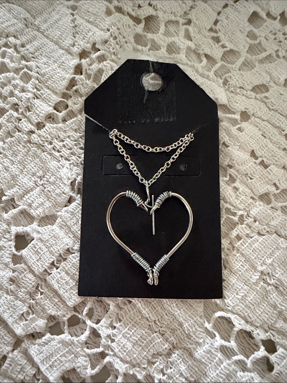 Silver Heart Wire-Wrapped Pendant Necklace - Romantic Layered Look